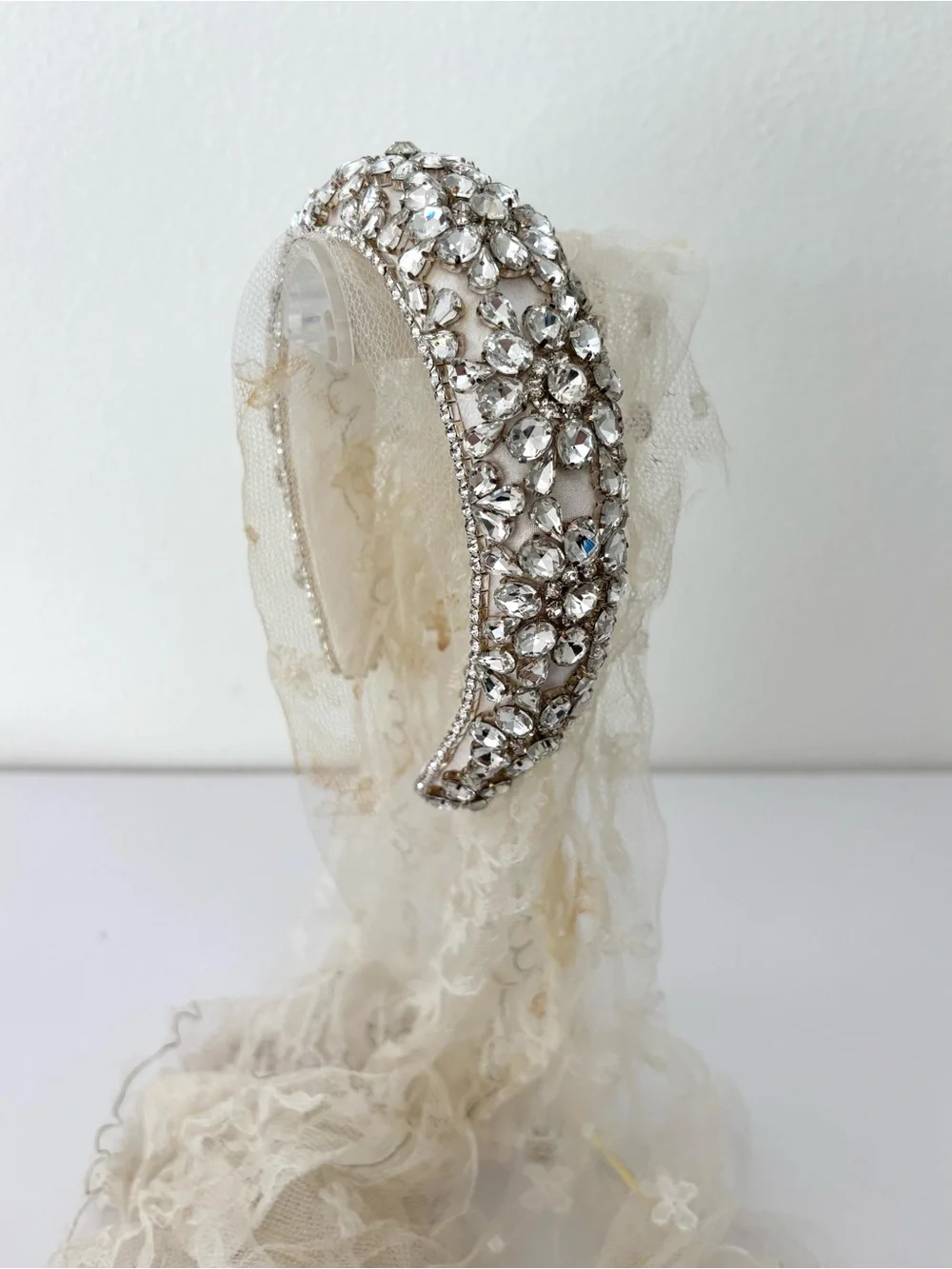 Rhinestone Headband NWOT Padded White Satin Sparkly Special Occassion Bridal